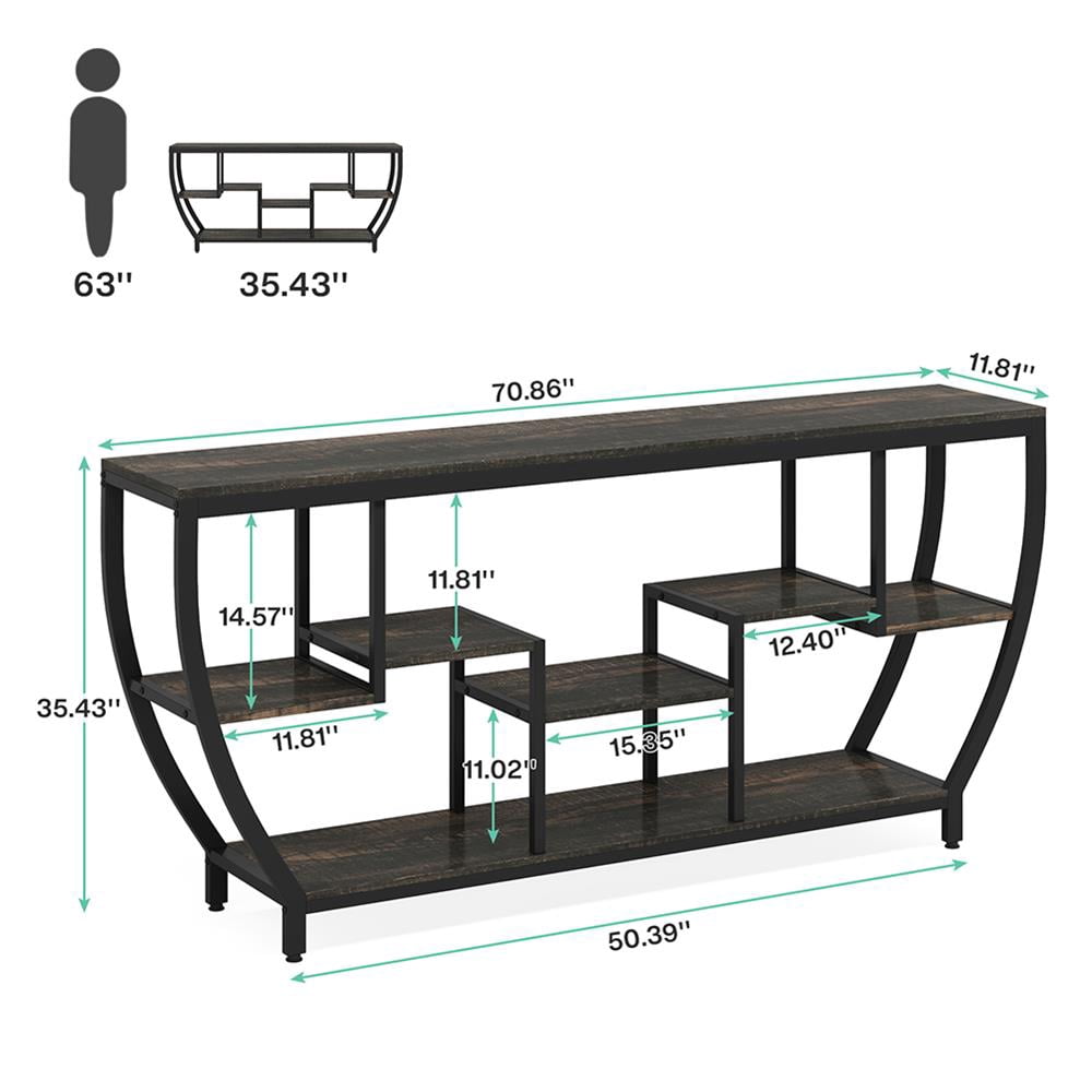 Topcobe Industrial Console Table, 70.9" Entryway Sofa Table with Shelves, Modern Furniture for Indoor, Black