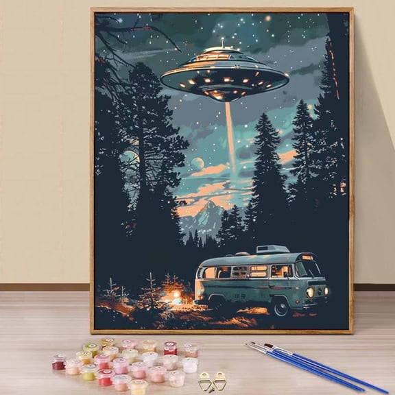 JYLMOOD DIY Paint by Number for Adults, Easy Painting by Numbers for Gift Home Wall Decor 16x20in without Frame, Colored Canvas - UFO - UFO