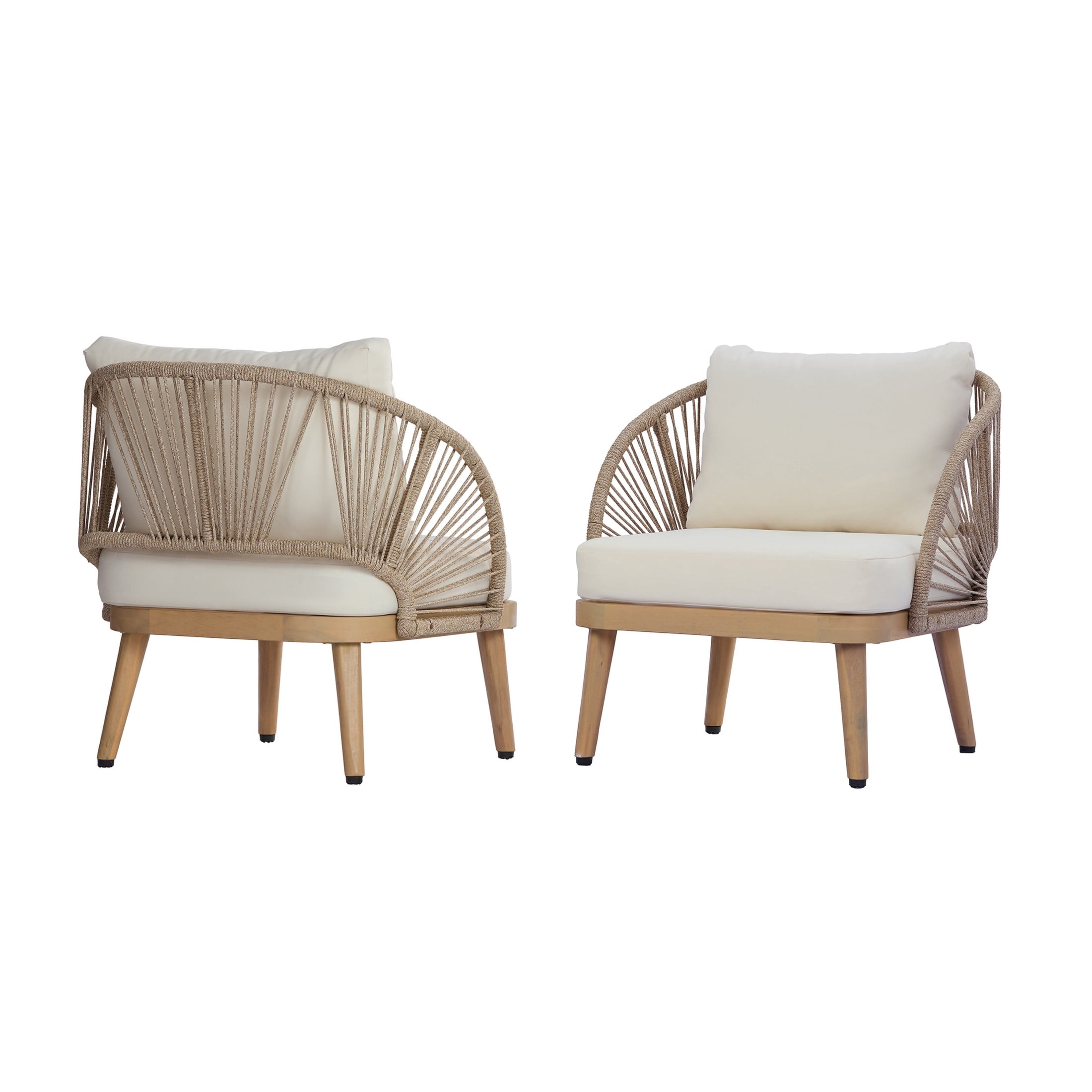 Christopher Knight Home Bohemian Acacia Wood Outdoor Club Chairs Set of 2, Handwoven Rope Back, Light Teak