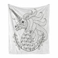 thumbnail image 1 of Black and White Soft Flannel Fleece Throw Blanket, Fantasy Animal Unicorn Profile with Floral Ornaments Monochrome Design, Cozy Plush for Indoor and Outdoor Use, 50" x 70", Black White, by Ambesonne, 1 of 6