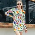 thumbnail image 3 of Colorful Floral White Background Pattern Women's Long Sleeve Bodycon Dress Soft Stretchy For Everyday Wear And Special Occasions, 3 of 6