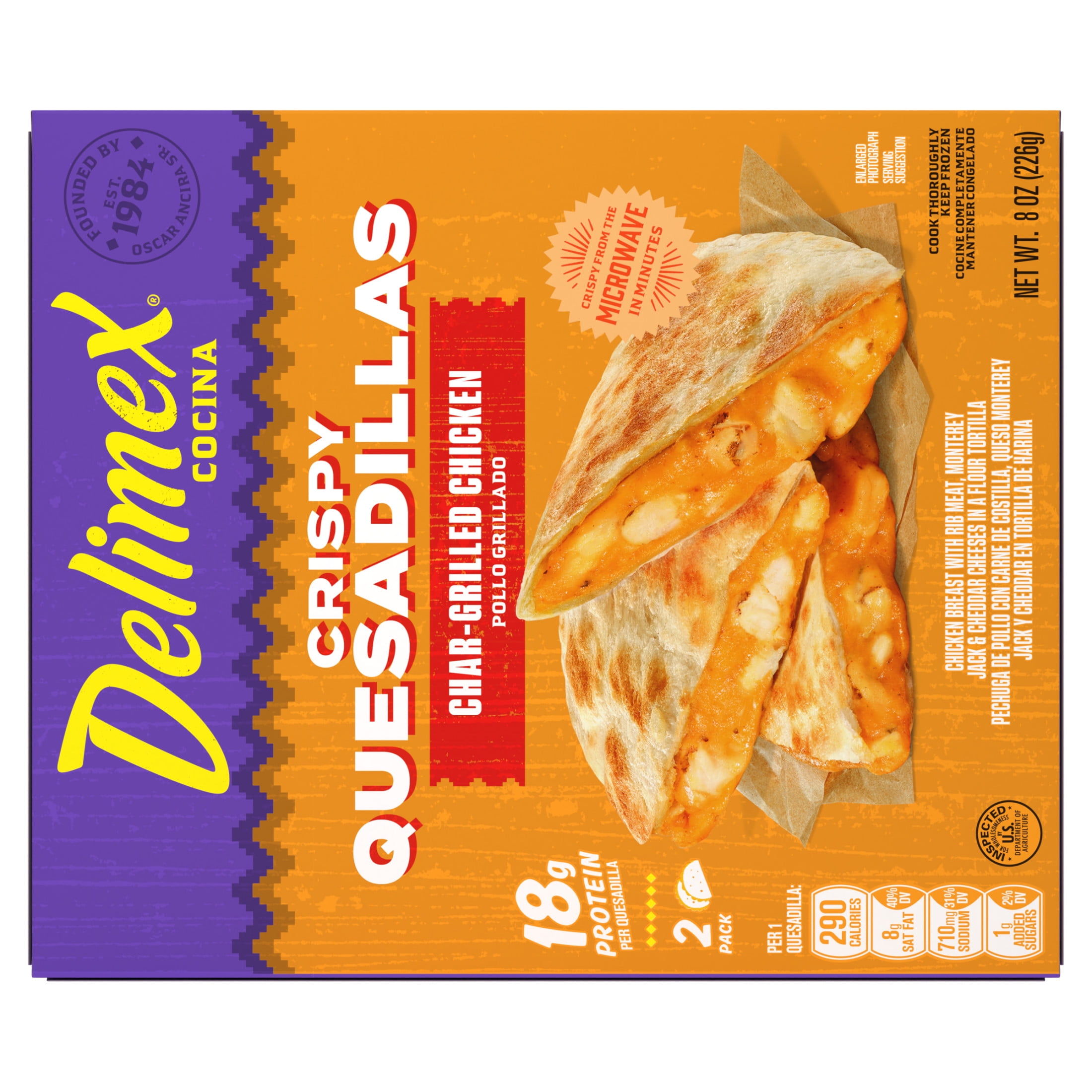 Delimex Char-Grilled Chicken Crispy Quesadillas, 8 oz box