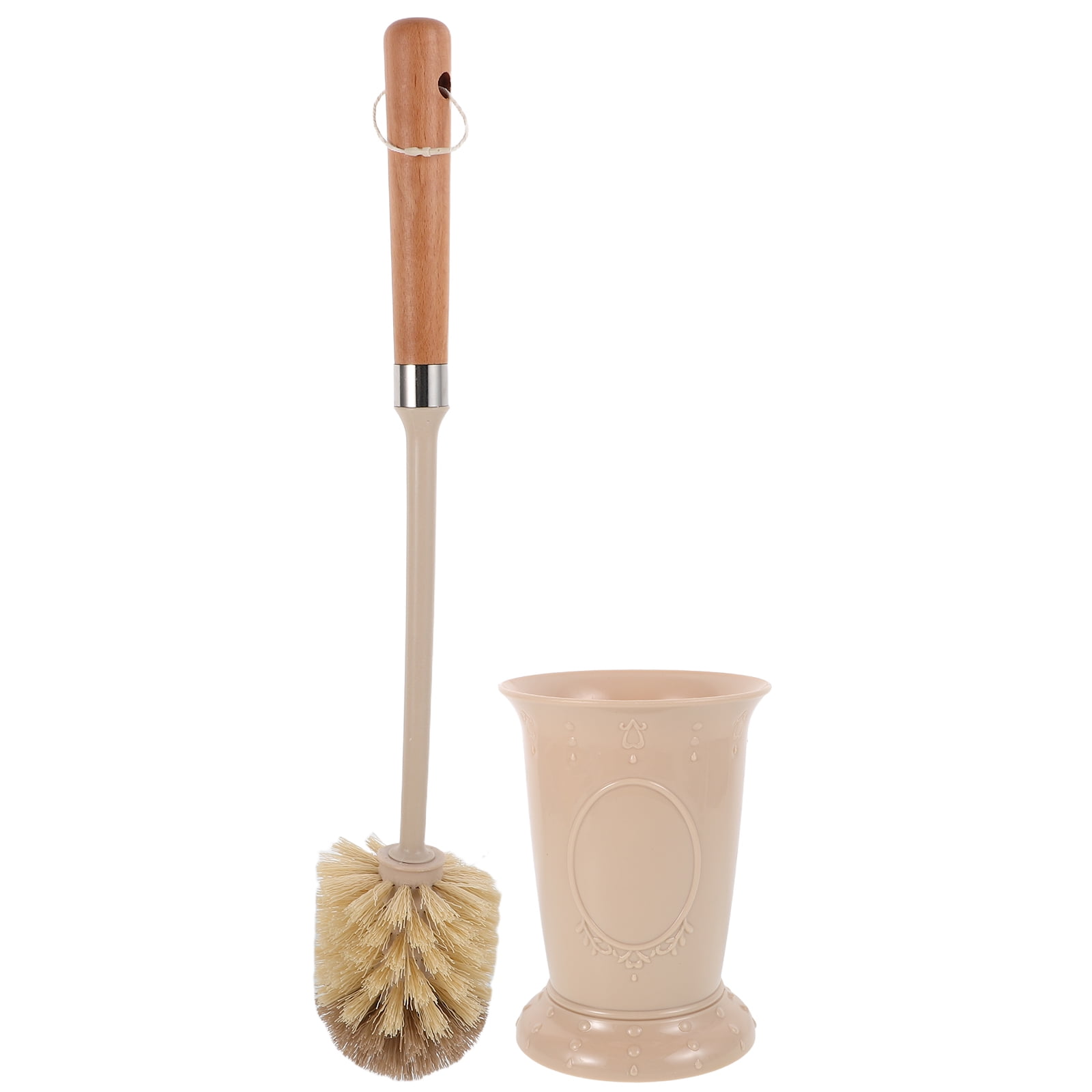 SKISUNO Sanitary Toilet Brush Set Khaki Wooden Handle Soft Bristles Home Bathroom