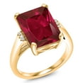 thumbnail image 2 of Gem Stone King 5.07 Cttw Red Created Ruby Engagement Ring for Women | 18K Yellow Gold Plated Silver| Emerald Cut 14X10MM | Gemstone July Birthstone | Size 5, 2 of 5