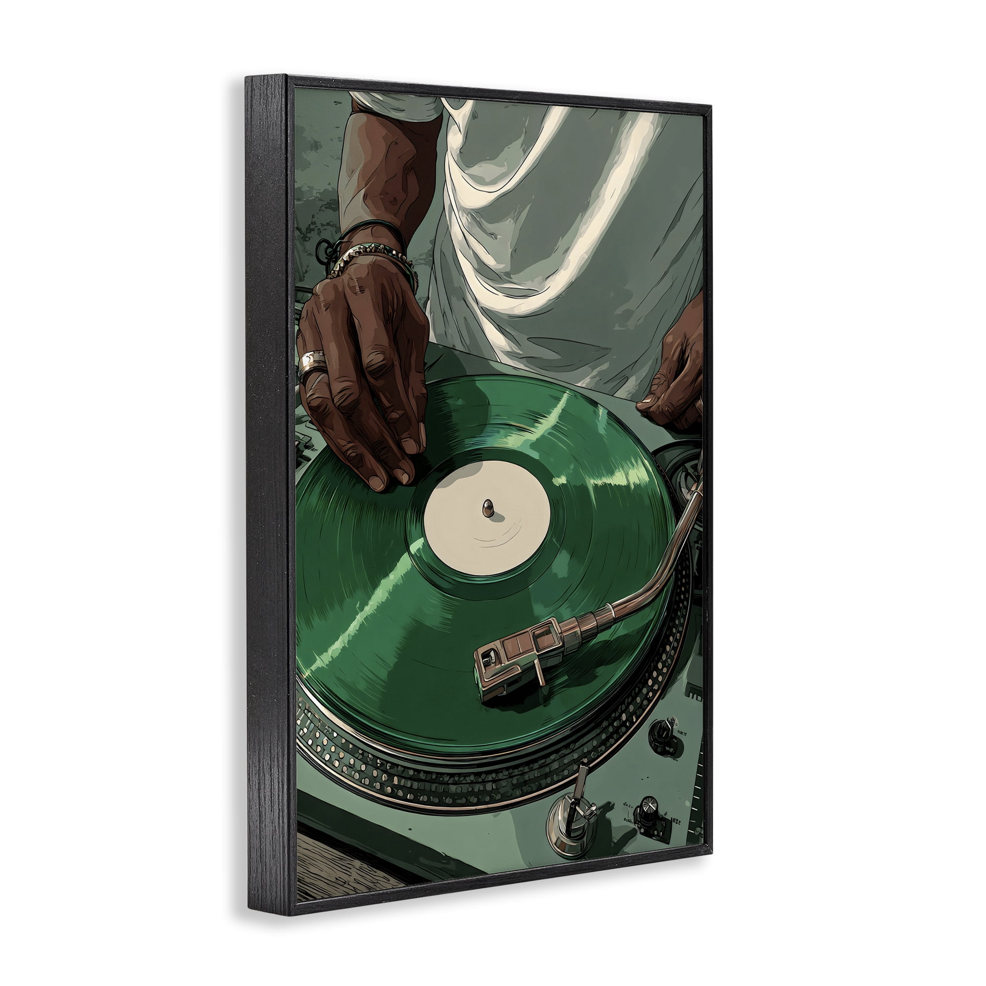 Stupell Industries DJ Spinning Green Record Black Framed Giclee Art, design by Franklyn Gregory