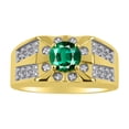 thumbnail image 1 of RYLOS Men's Rings 14K Yellow Gold Designer Starburst 7MM Round Gemstone & Diamond Ring Emerald May Birthstone Rings Size 9, 1 of 7
