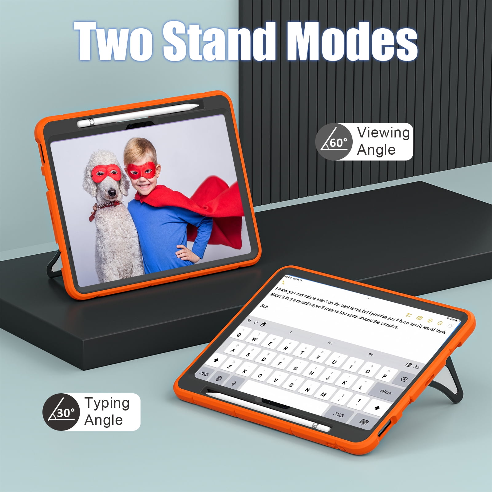 Allytechgroup iPad Pro 11 2024 Case, Cute Stylish Design Kids Friendly Rugged Kickstand Lightweight Silicone PC Case with Pencil Holder for Apple iPad Pro 11 Inch 2024, Orange+Black