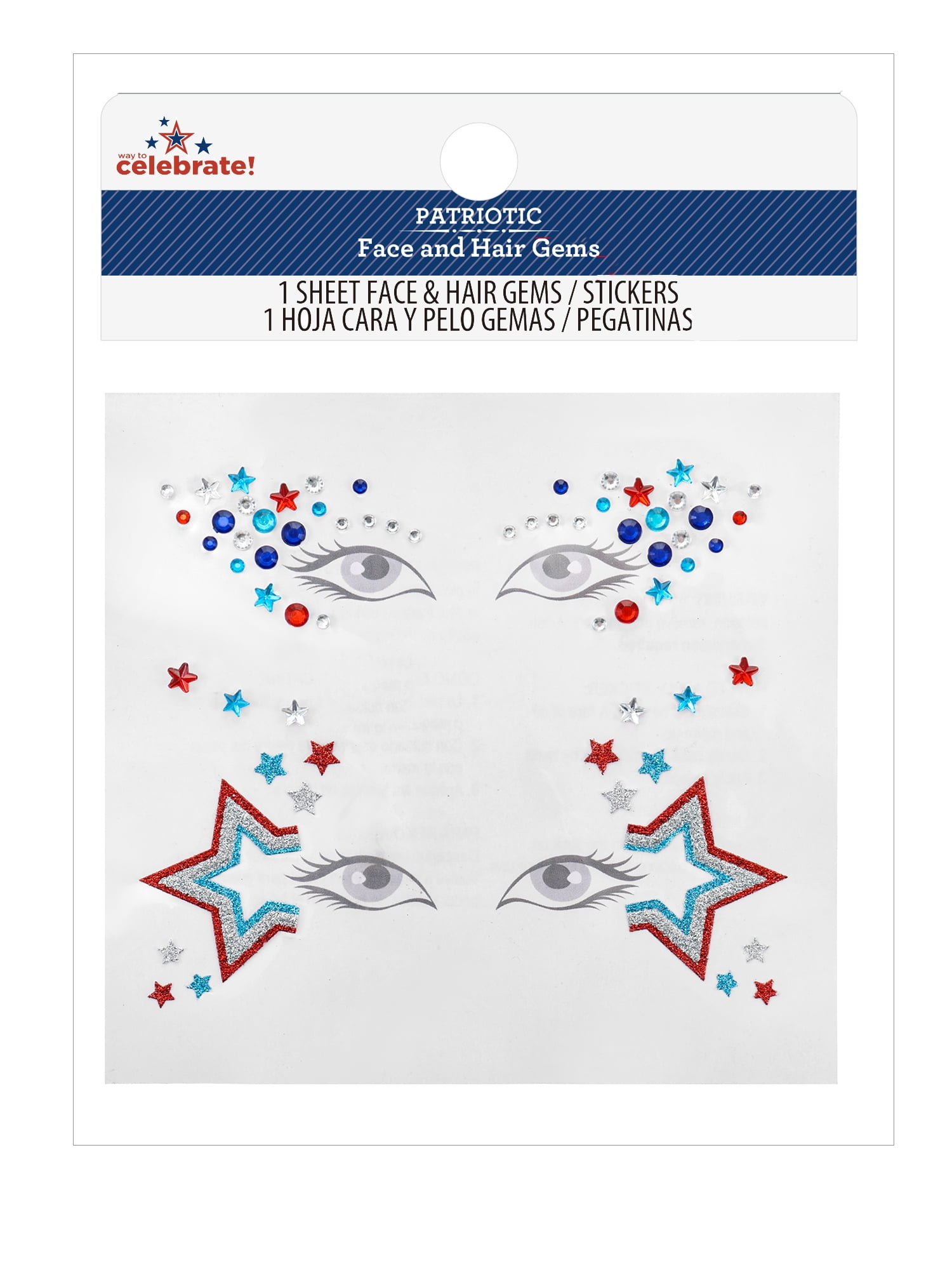 Way to Celebrate Americana Starry Face and Hair Gem Set