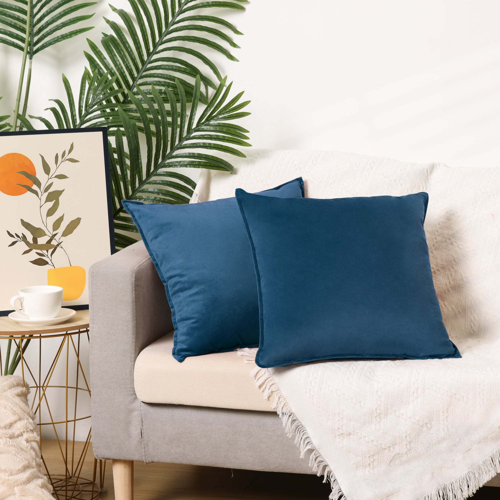 Unique Bargains Velvet Solid Throw Pillow Covers Decorative Cushion Covers (2 Count) Navy Blue 20" x 20"