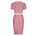 thumbnail image 6 of Annhoo 2 Piece Sets for Women Summer Short Sleeve Square Neck Crop Tops and Side Slit Skirts Casual Work Office Sets, 6 of 8