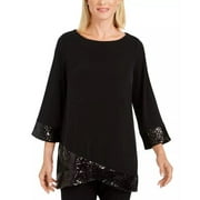JM Collection Women's Sequined Hem Crossover Hem Top Black Size X-Large