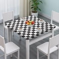 thumbnail image 3 of Black and White Checkered Pattern Square Fitted Tablecloth with Elastic Edge,Square Table Cover,Washable Elastic Table Cover for Home Kitchen Party Decor 36"x36", 3 of 6