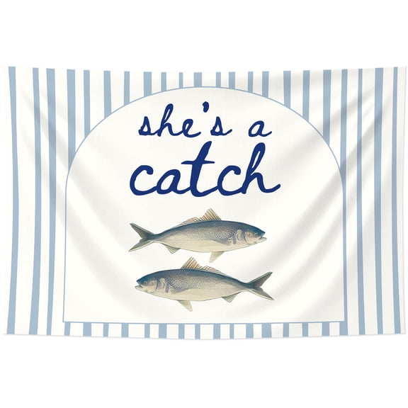 She Is A Catch Beach Bachelorette Party Backdrop Nautical Ocean Blue And White Themed Decor For Bridal Showers And Beach Wedding Celebrations