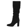 thumbnail image 2 of YDN Women Round Toe Knee High Boots Pull on Slouch Chunky Mid Heels Fashion Winter Daily Dress Shoes Size 7 Black, 2 of 4