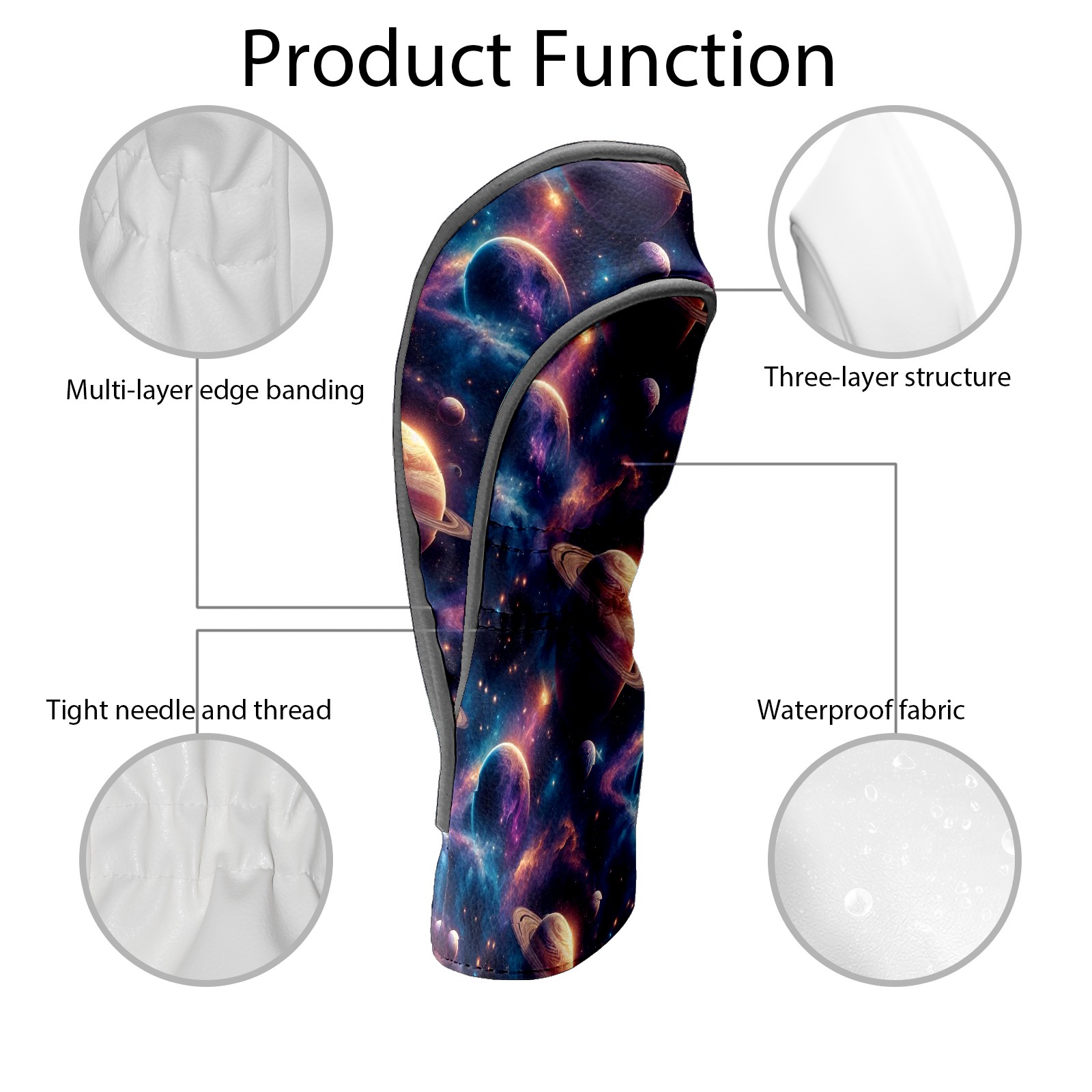 Golf Club Covers, Blue Cosmic Planets Premium PU Leather Driver Hybrid Putter Head Covers with Velvet Lining, Waterproof Golf Gifts for Men Women