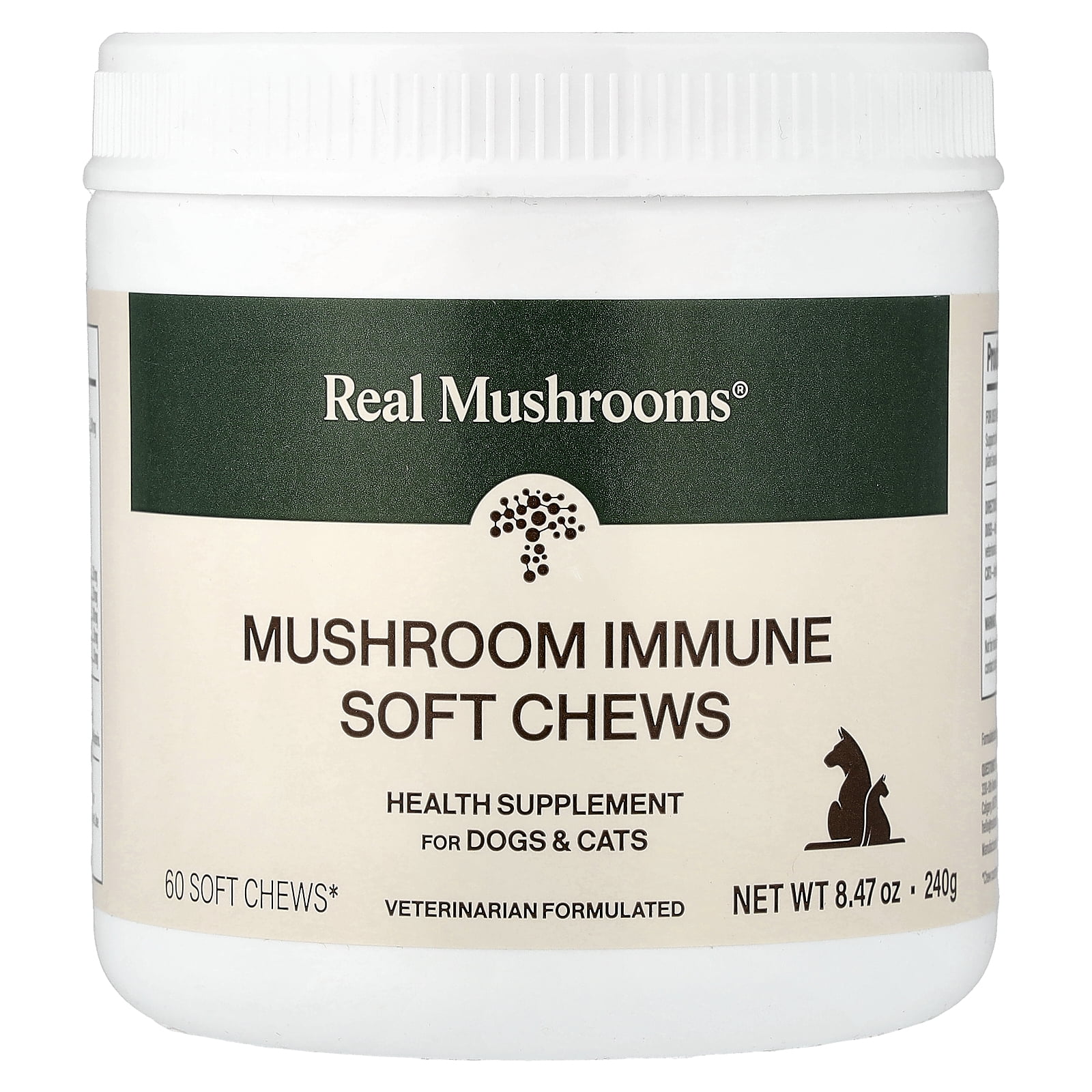Real Mushrooms Mushroom Immune Soft Chews, For Dogs and Cats, 60 Soft Chews, 8.47 oz (240 g)