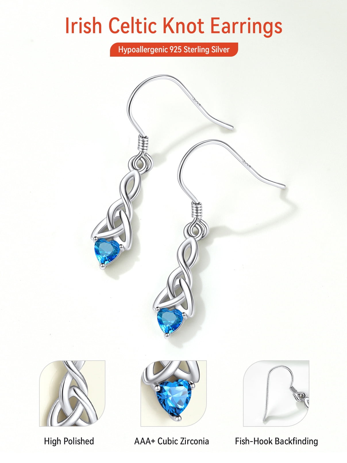 FaithHeart 925 Sterling Silver Birthstone Earrings for Women December Heart Earrings Celtic Knot Dangle Drop Earrings Dainty Jewelry Gift for Granddaughter Sister Friends Birthday Christmas