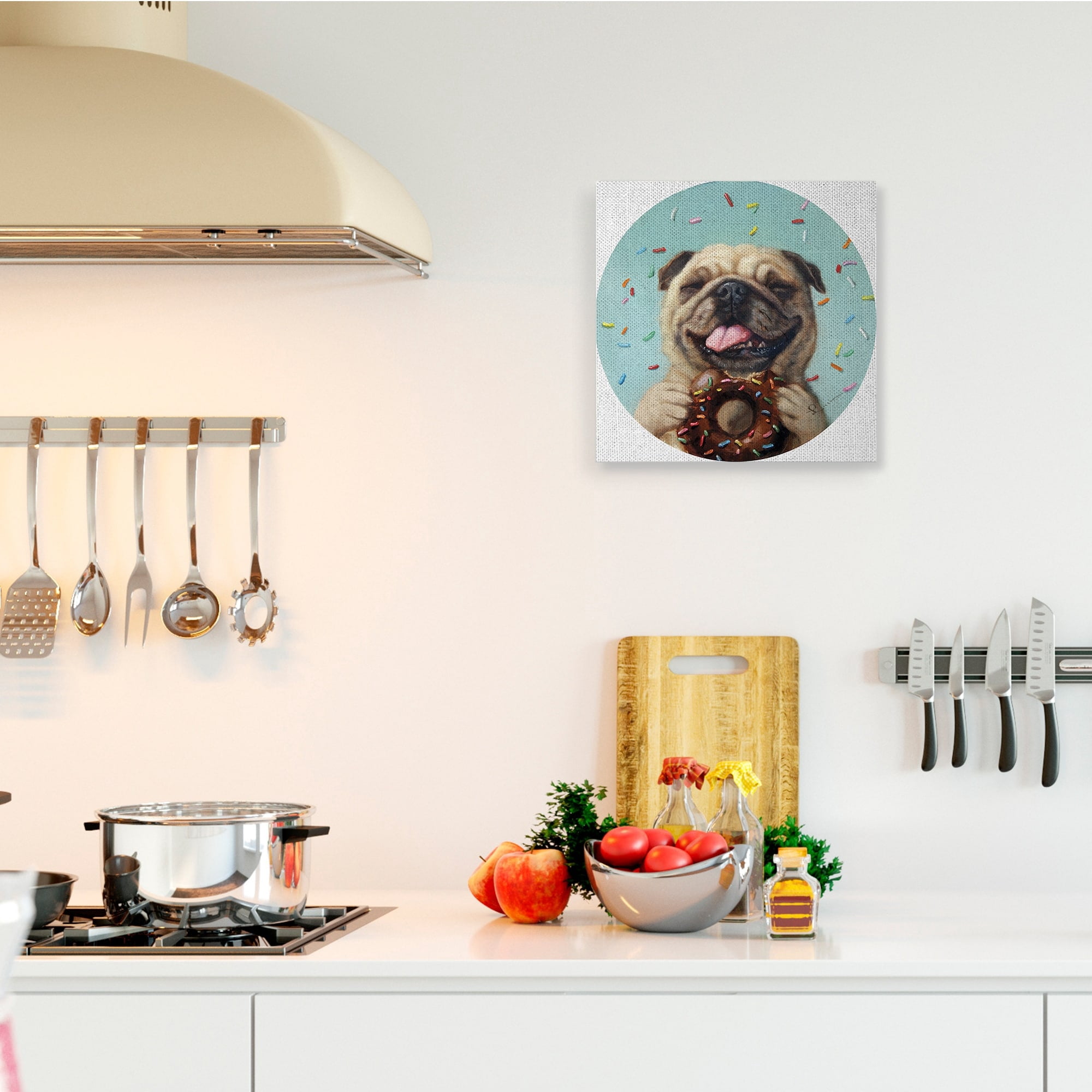 Happy Pug With Sprinkle Donut Pet Dog Animals & Insects Gallery-Wrapped Canvas Print Wall Art, 17x17