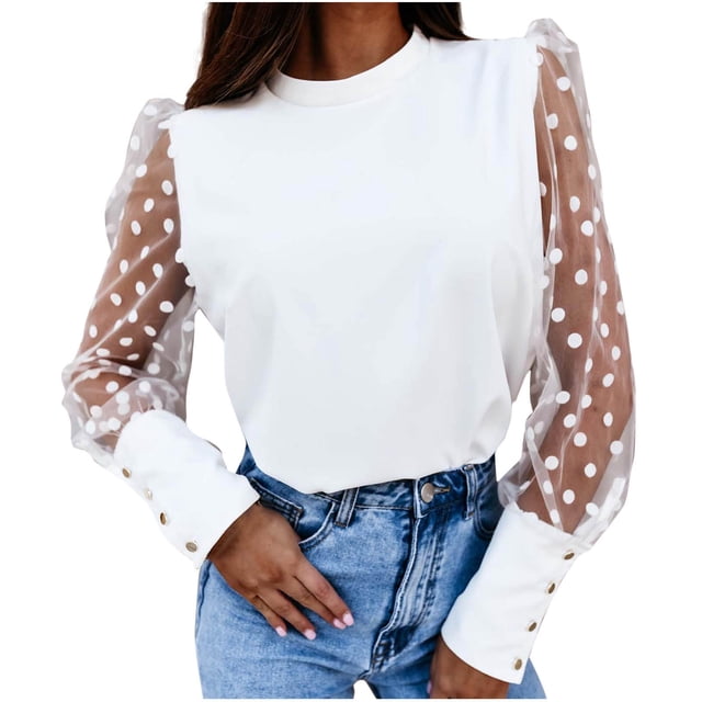 aidice Hauts d'Été pour Femmes Col Rond Manches Longues Chemises en Maille Boutonnées Amples Confortables Tendance