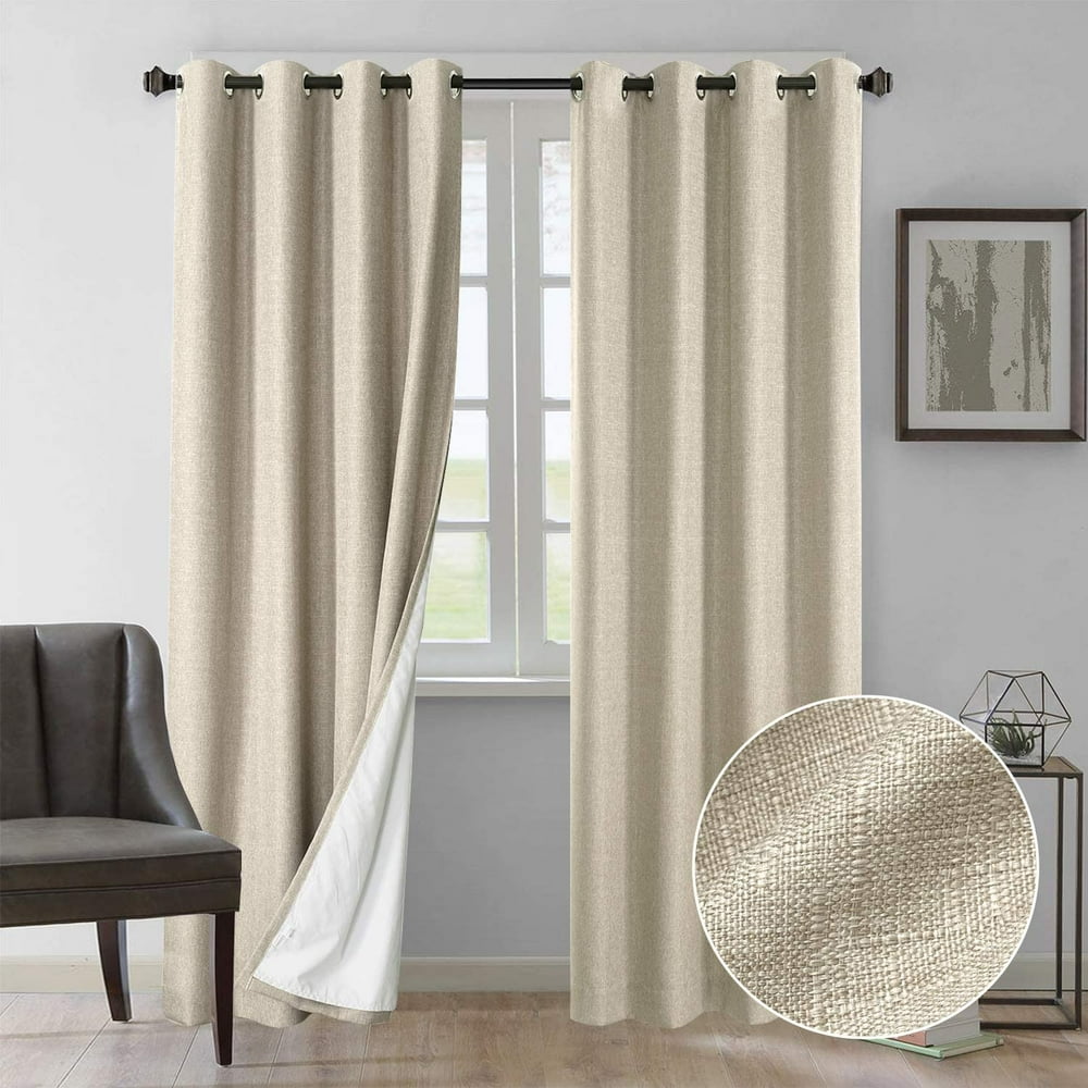 Rose Home Fashion Natural Linen Look, 100% Blackout Curtains(with Liner
