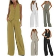 thumbnail image 4 of Atogsazn Business Casual Outfits for Women Linen 2 Piece Sets V Neck Sleeveless Suit Solid Color Tank Top and Wide Leg Pants Set Beige L on Clearance, 4 of 4