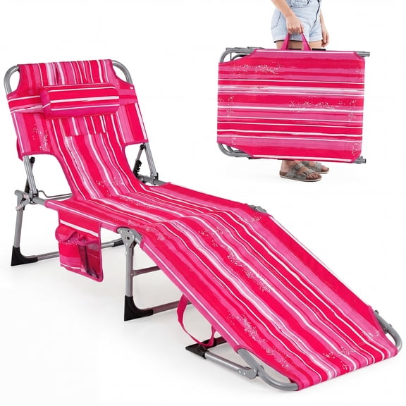 Gymax Tanning Chair w/ Face & Arm Holes Folding Chaise Lounge Beach Chair w/ Adjustable Backrest
