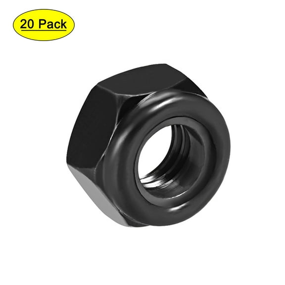 Unique Bargains M8x1.25mm Hex Lock Nuts Carbon Steel Nylon Insert Self-Lock nuts, 20Pcs Black