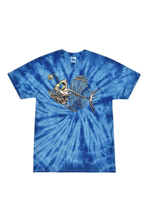 , Funny Fishbone Skeleton Angler Fish, Animal Lover, Tie-Dye Tees, Spiral Royal, Small