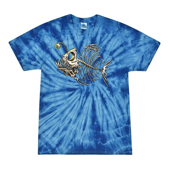 Wild Bobby, Funny Fishbone Skeleton Angler Fish, Animal Lover, Tie-Dye Tees, Spiral Royal, Medium