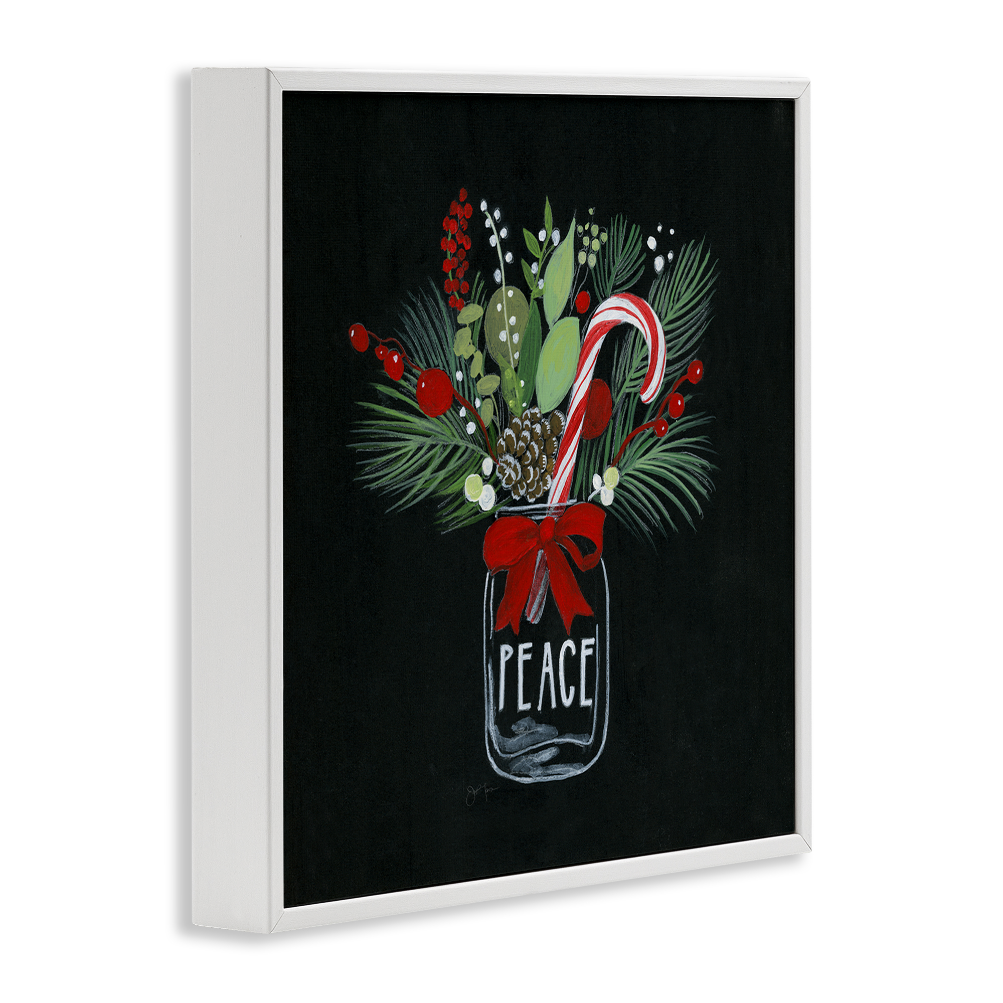 Stupell Industries Peace Candy Cane Jar Holiday Painting White Framed Art Prints Wall Art, 12 x 12
