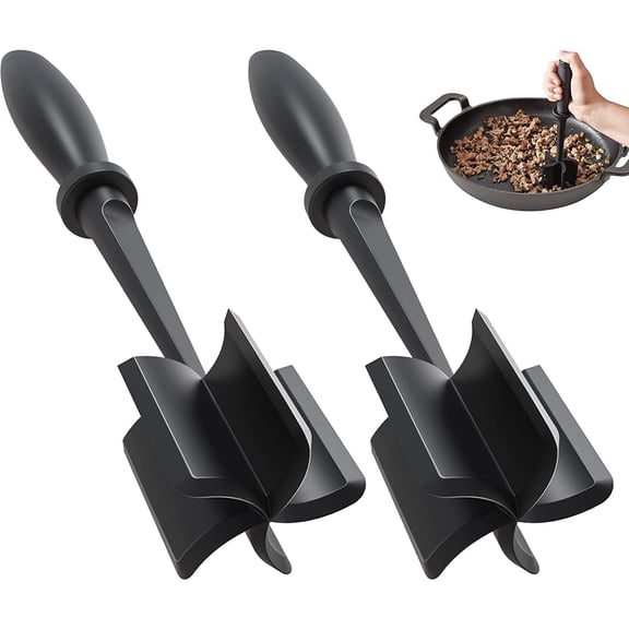 Arsvita 2Pc Meat Chopper, Heat Resistant Nylon Hamburger Smasher, Multi-Functional Ground Beef Grinder Tool, Non-Stick Food Masher Tenderizer for Kitchen Cooking, Black