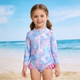 thumbnail image 2 of lnmuld Girls Gradient Scales Floral Long Sleeve Swimsuit Sun Protection Summer Beachwear Size:2-3 Years, 2 of 5