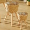 thumbnail image 3 of Maceta tejida de madera con patas de apoyo, cesta para macetas, cesta para flores de madera, 3 of 8
