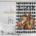 thumbnail image 3 of Leopard Print Pumpkin Shower Curtain, Waterproof Shower Curtains for Bathroom, Fall Thanksgiving Sunflower Black Plaid Washable Fabric Bathtub Curtain Set Bath Decor with 12 Hooks Stall 36"x72", 3 of 8
