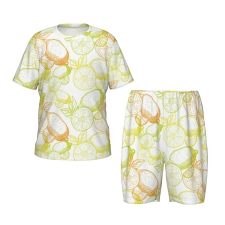 Luyuia Lemon Potatoes Print Girls  2-Piece Tie-Dye Pajama Set  Cute Summer Loungewear with Shirt and Tank Shorts Nightwear-Medium