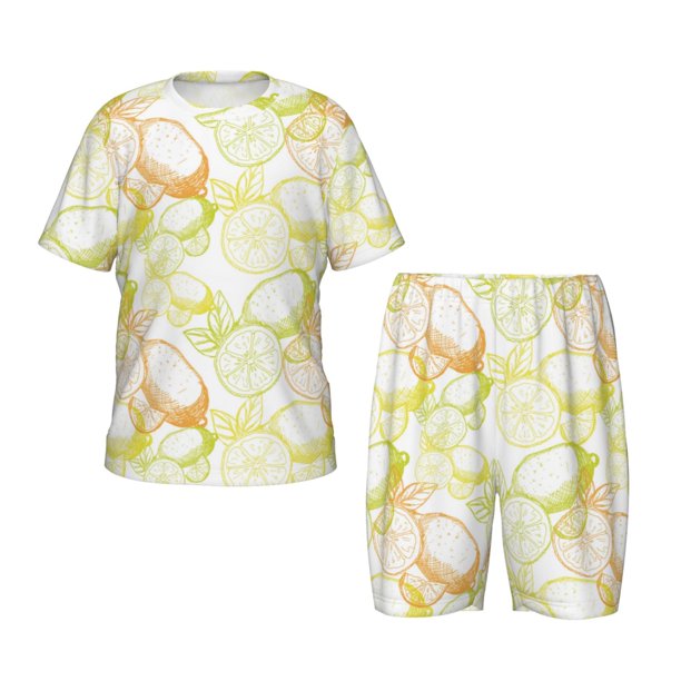 Balery Lemon Potatoes Conjunto de Pijama Infantil de Manga Corta con Estampado – Ropa de Dormir de Algodón Suave-X-Large
