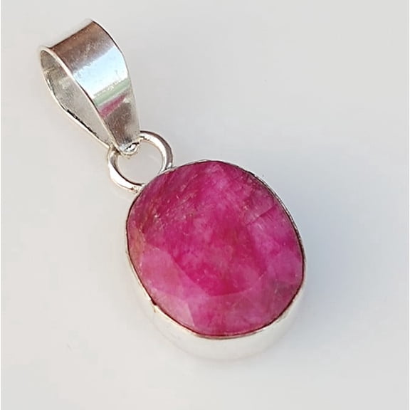 Oval Natural Red Ruby Gemstone Pendant 925 Sterling Silver Pilished Handmade Jewelry Small Pendant 1.4" Inch