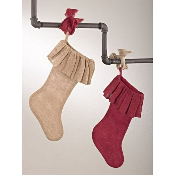 Ruffle Burlap Festive Holiday Christmas Stocking (natural)