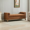 thumbnail image 4 of Hitop 66.34"W Elegant Upholstered Bench, Ottoman with Wood Legs & 2 Bolster Pillows for End of Bed, Bedroom, Living Room, Entryway,Brown Polyurethane(PU), 4 of 5