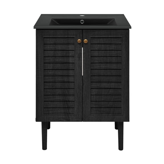 Bron 24" Freestanding Bathroom Vanity in Black Oak with Black Sink Top