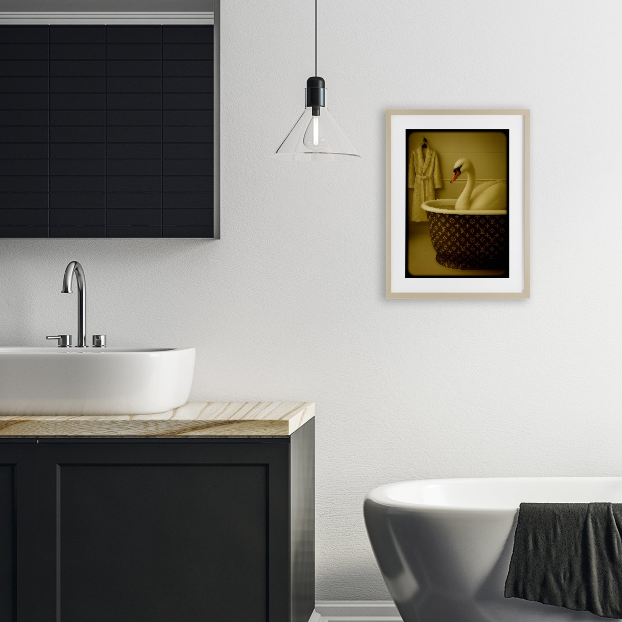 Stupell Industries Couture Swan in Luxury Tub Birch Framed Print Under Glass, design by Grotto Studios