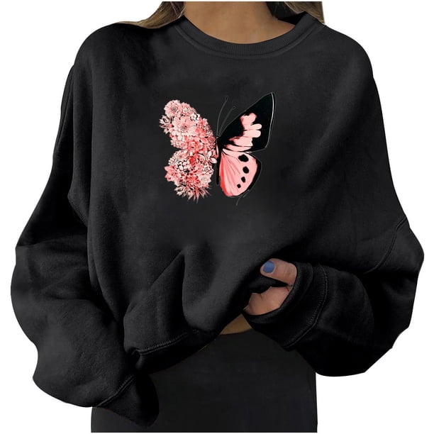 Mujeres moda casual estampado cuello redondo suelta manga larga blusa corta sudaderas sin capucha Fridja fjkfkj2861
