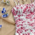 thumbnail image 3 of MORTTIC Women's Boho Floral Mini Spaghetti Strap Ruched Sundress with Ruffle Hem for Beach & Vacation Red，M, 3 of 5