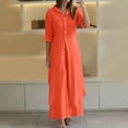 thumbnail image 2 of Plus Size Cotton Linen Outfits Solid Mid-length Button Shirts and Wide Leg Pants 2pc Casual Lounge Sets Working Going Out Clothing, 2 of 5