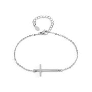 COASTAL JEWELRY Polished Sideways Cross Stainless Steel Bracelet (1mm) - 8