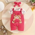 thumbnail image 2 of CAICJ98 Baby Girl Summer Clothes Suspender Jumpsuit Newborn Short Sleeve Ruffled Romper + Cute Cartoon Pants + Headband Outfits Set (Watermelon Red,0-3 Months), 2 of 7