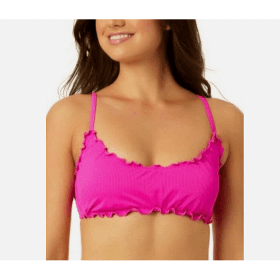 Salt Cove Small Juniors Ruffle-Trim Bralette Bikini Top Pink Small