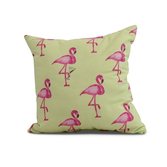 Simply Daisy, 20" x 20" Flamingo Fanfare Martini, Animal Print Outdoor Pillow, Light Green