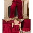 thumbnail image 4 of YUGYXL Plus Size Satin Silk Pajamas Set for Women Lace Short Sleeve Square collar Pjs Ruffle Long Pants Sleepwear Wine XL, 4 of 8