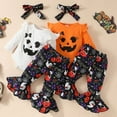 thumbnail image 4 of Mercatoo Toddler Baby Halloween Clothes Long Sleeve Romper Shirt Pumpkin Pattern Pants 3Pcs Set Baby Fall Winter Outfit, 4 of 9